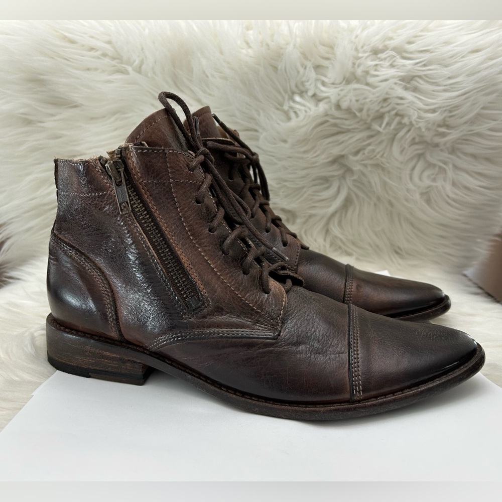 BED|STU Size 10 Bonnie Ankle Boots Brown Leather Lace Up Dual Side Zippers